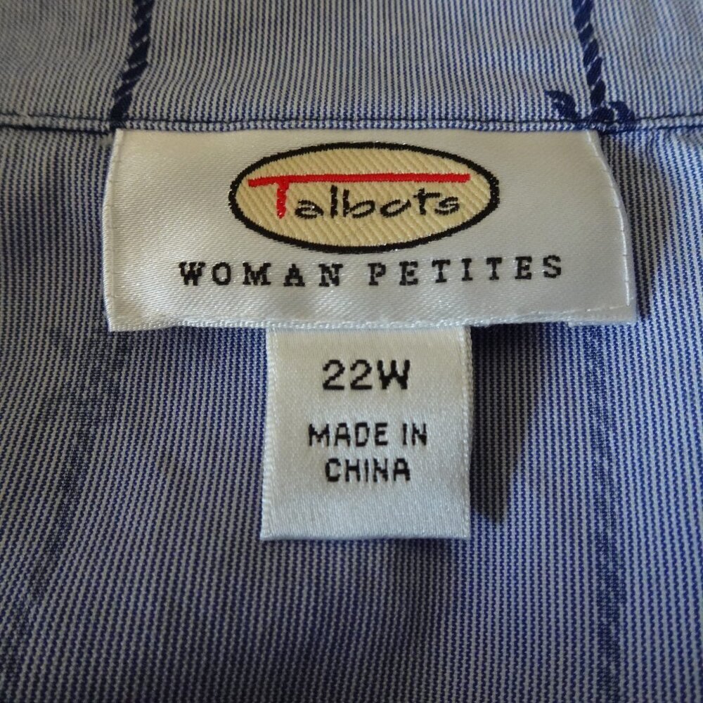 Talbots Button Front Top Blouse Women's Petite Plus Size 22W Blue Bow Print - Picture 6 of 8
